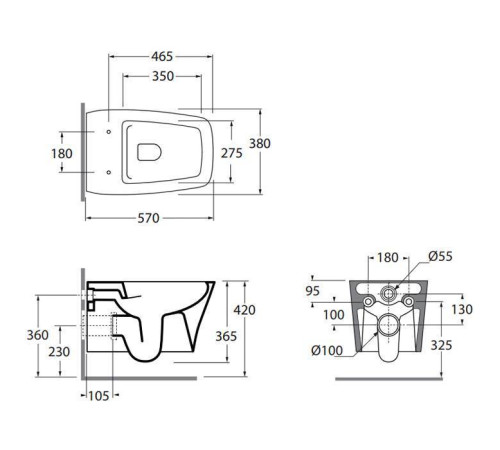 Унитаз подвесной Azzurra Hera 57х38х36.5 см безободковый с сиденьем HEVKSPE00000BI
