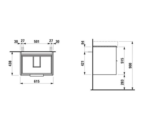 Тумба с раковиной подвесная Laufen Base 65x46.5 см 2 ящика белый глянцевый 8.1096.4.000.104.1/4.0229.2.110.261.1