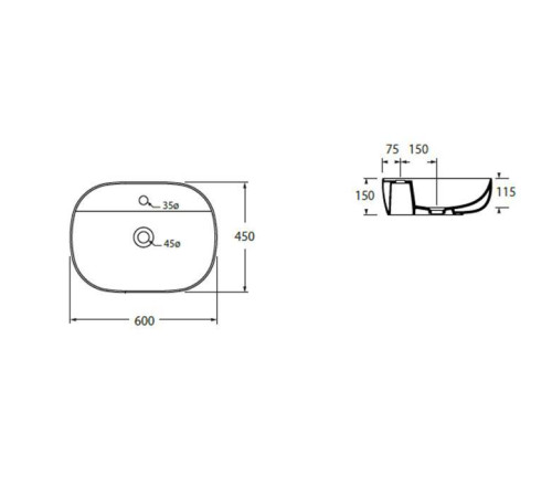 Раковина накладная Azzurra Elegance Zip 60x45x15 см 1 отв. без перелива ELLA060450ZMBI