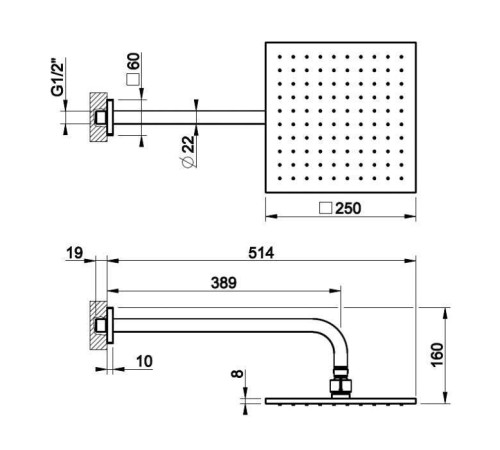 Верхний душ Gessi Rilievo 25х25 см настенный Warm Bronze Br. PVD 59158#726