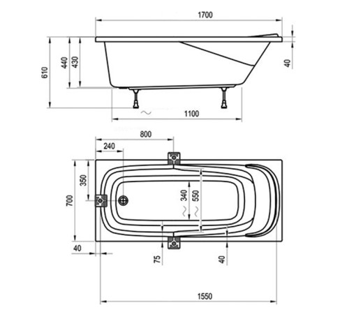 Ванна акриловая Ravak Vanda II 170х70 см встраиваемая CP21000000