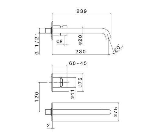 Смеситель для раковины Newform X-STEEL 316 встраиваемый излив 239 мм PVD Brushed gun metal 69630EX.59.064