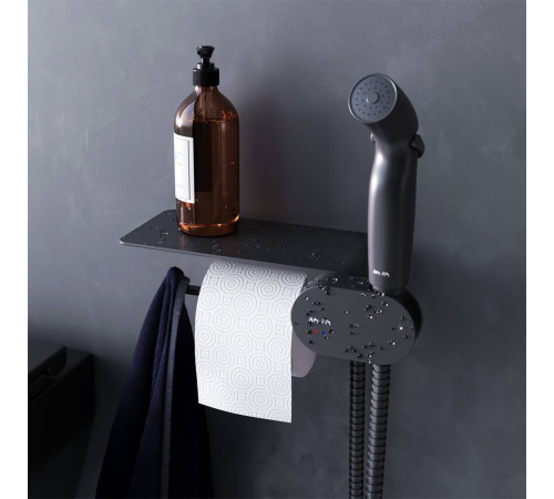 Смеситель встраиваемый с гигиеническим душем и полкой AM.PM Like черный матовый F0202622