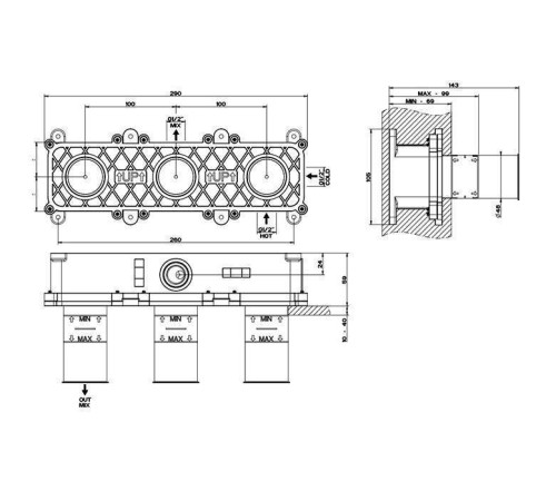 Встраиваемая часть для смесителя Gessi Parti Incasso на 2 выхода 54139#239