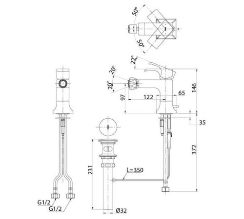 Смеситель для биде TOTO GC с донным клапаном хром TRG08301R