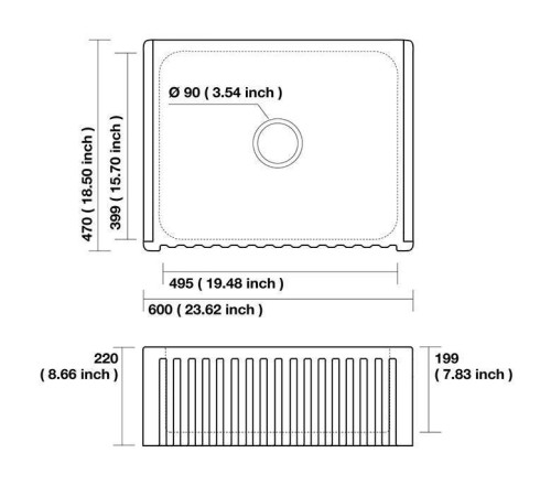 Раковина кухонная Kerasan Hannah Hampshire 60x47x22 см без отверстия белый 546001