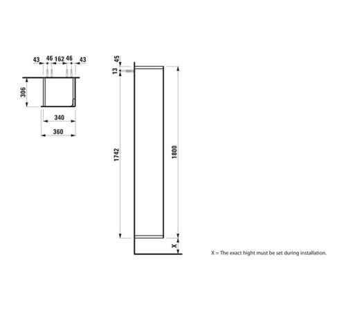 Шкаф-пенал подвесной Laufen INO 36x30.5x180 см 1 дверца DX темный орех 4.2545.2.030.171.1