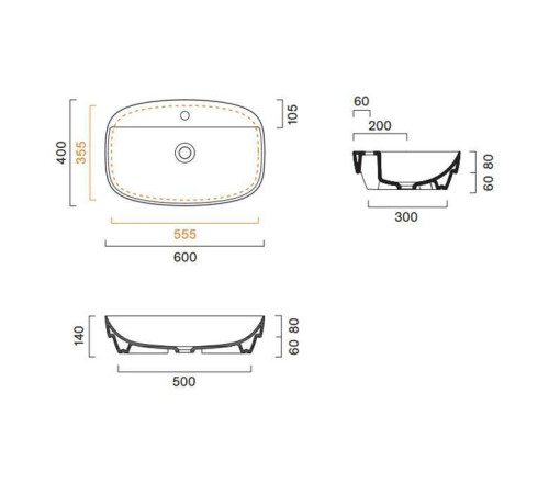 Раковина настольная Catalano Alvea 60x40 см с 1 отверстием белый глянцевый 0625601001