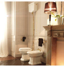 Унитаз напольный Kerasan Retro 72х38.5 см с высоким бачком слив в стену белый/золото 754591/760391/101101/108001/757391