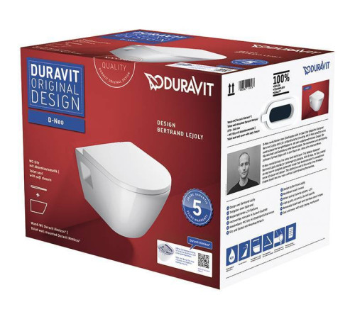 Унитаз подвесной Duravit D-Neo 37x54 см безободковый с сиденьем белый 45780900A1