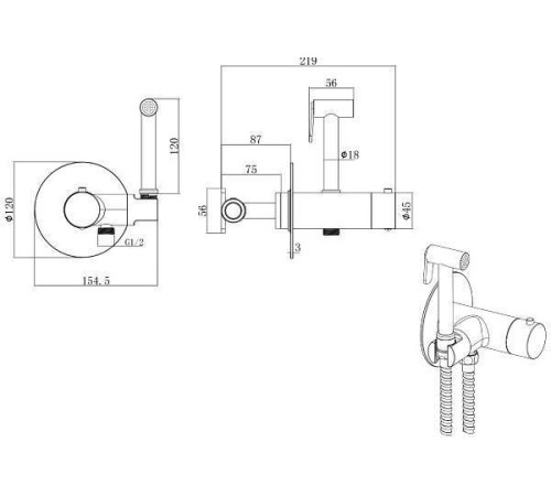 Гигиенический душ с термостатическим смесителем Allen Brau Thermo Rund черный матовый 5.60001-31