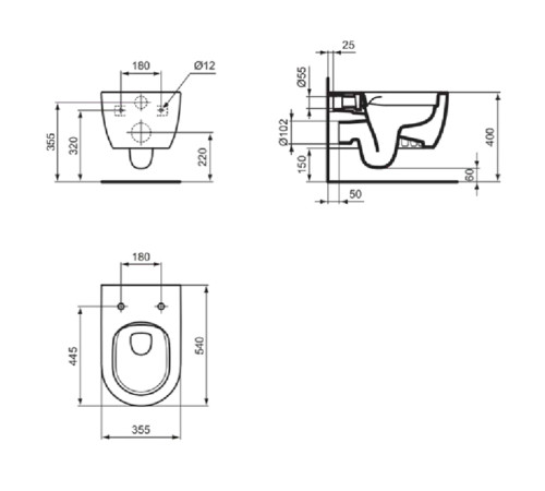 Унитаз подвесной Ideal Standard Blend Curve 54х36 см безободковый RimLS+ белый T465501