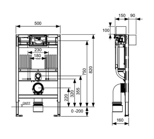 Застенный модуль для унитаза-биде TECE TECEprofil Uni h 820 мм 9300380