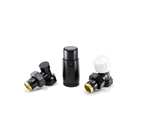 Комплект подключения Schlosser STANDARD MINI угловой DN15 GZ 1/2 x GW 1/2 с термоголовкой 602200056 RAL 9005 matt
