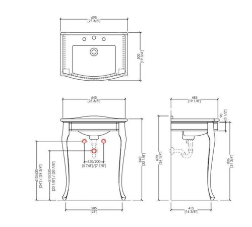Консоль напольная Devon&Devon Lady с раковиной на 3 отверстия 69.5х50 см хром/белый IBLI3FWES/DELADYCR