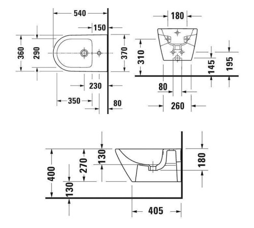 Биде подвесное Duravit D-Neo 37x54 см с переливом белый 2295150000