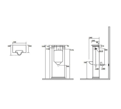 Писсуар напольный Kerasan Waldorf с сифоном и комплектом крепежа белый 413101