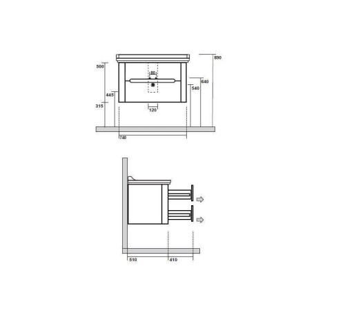 Комплект подвесной мебели Kerasan Waldorf 80 см с 2 ящиками черный матовый 4141K1bi/cr / 925631