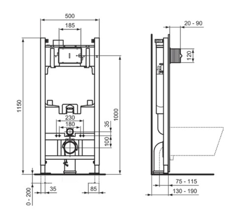 Инсталляция для подвесного унитаза Ideal Standard ProSys 2.0 встраиваемая R046367