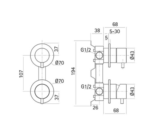 Смеситель для ванны и душа Cisal Xion встраиваемый 2 выхода комплект AISI 304 XI000215D1