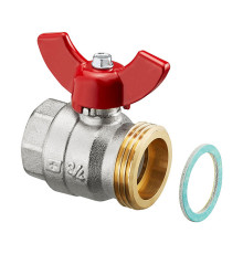 Кран шаровой Oventrop 3/4 ВР x 1 НР плоское уплотнение ручка-бабочка красная 1406383