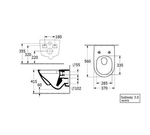 Унитаз подвесной Villeroy & Boch Subway 3.0 безободковый с сиденьем SoftClosing CeramicPlus 4670TSR1