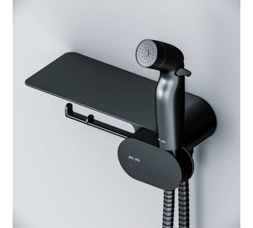 Смеситель встраиваемый с гигиеническим душем и полкой AM.PM Like черный матовый F0202622