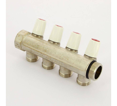 Коллектор с вентилями REHAU Rautitan MX 1х3/4 EK 4 выхода 40 мм никелированный 131647