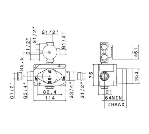 Встраиваемая часть термостатического смесителя Newform 1/2 на 4 выхода 27888.00.000