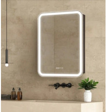 Зеркальный шкаф AQUAme Фиджи 600х800 мм левый антрацит с часами AQM9204