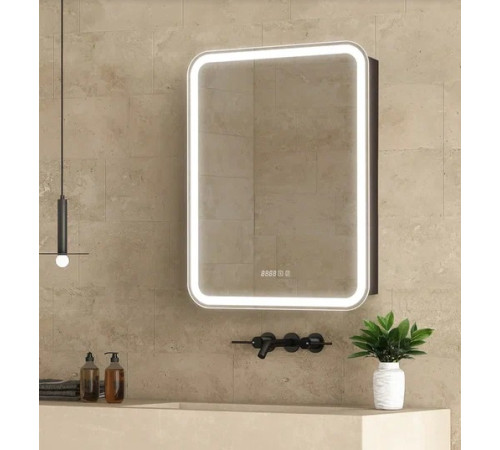 Зеркальный шкаф AQUAme Фиджи 600х800 мм левый антрацит с часами AQM9204