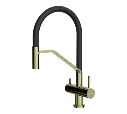 Смеситель для кухни Omoikiri Akeno LG-BL с гибким изливом и каналом для фильтра светлое золото 4994546