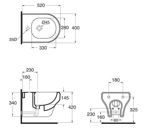 Биде подвесное Azzurra Charme 52x40x34 см 1 отверстие CHBKS000000M