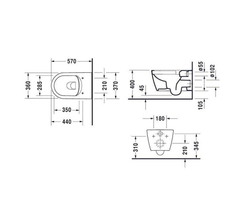 Унитаз подвесной Duravit ME by Starck Rimless с сиденьем микролифт 37х57 см 45290900A1