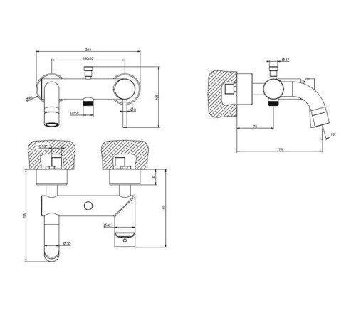 Смеситель для ванны Gessi Emporio Via Tortona подвесной с переключателем ванна-душ Black XL 18613#299