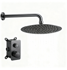 Душевая система Aquanet Siena с термостатом и верхним душем оружейная сталь AQM8413GM