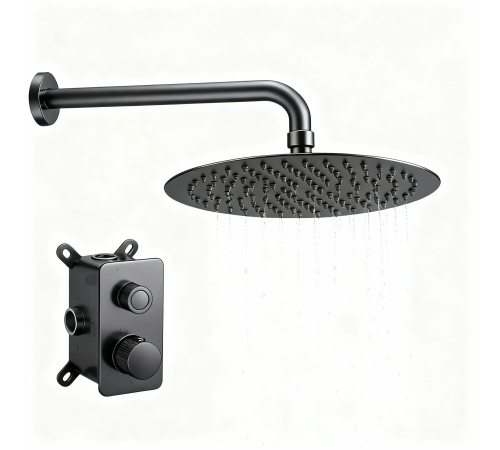 Душевая система Aquanet Siena с термостатом и верхним душем оружейная сталь AQM8413GM