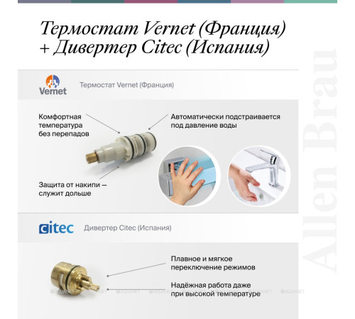 Термостат Allen Brau Priority V.3 Vernet Easy box брашированное золото 5.31314-GB