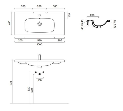 Раковина Catalano Alvea 100x46 см 1 отверстие белый глянцевый 0621011001