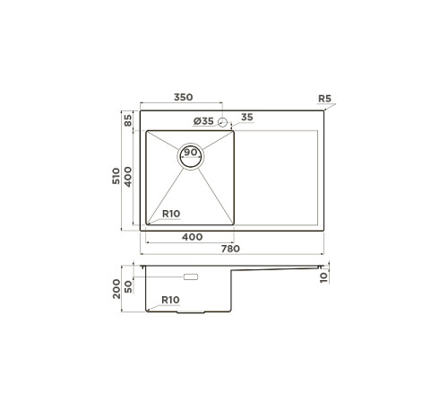 Кухонная мойка Omoikiri Akisame 78-L-IN 78x51 см нержавеющая сталь 4973060