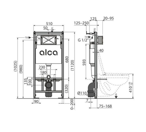 Инсталляция для унитаза Alcaplast AM101/1120 с кнопкой M670 белая и шумоизоляцией AM101/1120-4:1 RU M670-0001