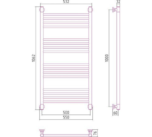 Полотенцесушитель водяной Сунержа Богема+ 500x1000 мм без покрытия 00-0220-1050