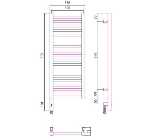 Полотенцесушитель электрический Сунержа Модус 3.0 300x800 мм левый без покрытия 00-5700-8030