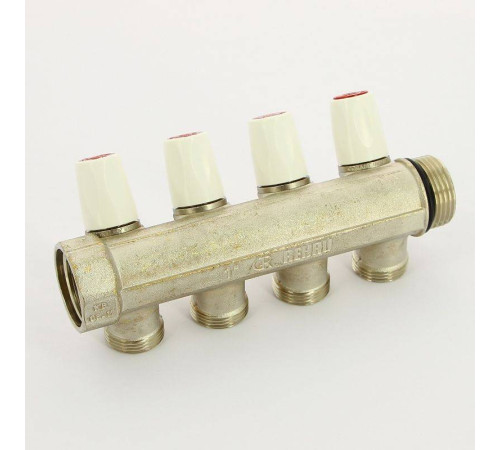 Коллектор с вентилями REHAU Rautitan MX 1х3/4 EK 4 выхода 40 мм никелированный 131647