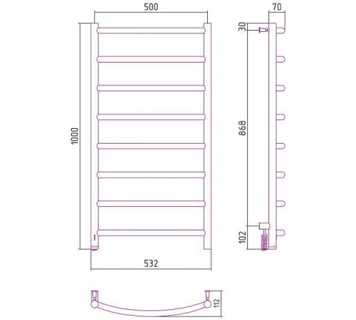 Полотенцесушитель электрический Сунержа Галант 4.0 1000x500 мм левый темный титан муар 15-0830-1050