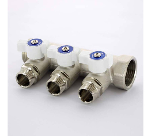 Коллектор распределительный Uni-Fitt 1 НВ 3 выхода 1/2 Н 40 мм с отсечными кранами никелированный 424N4230