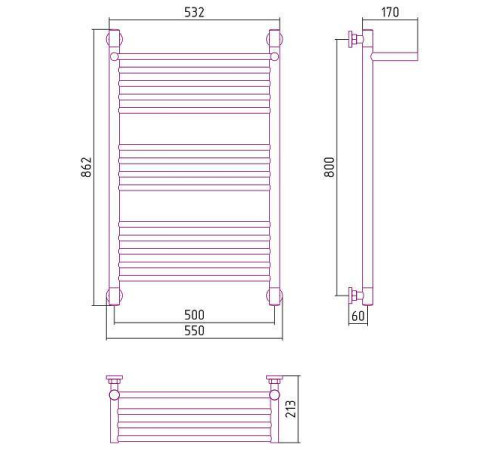 Полотенцесушитель водяной Сунержа Богема+ с 1 полкой 500x800 мм без покрытия 00-0223-8050