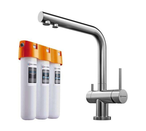 Смеситель для кухни Omoikiri Nagano-BN с фильтром Pure Drop Lite нержавеющая сталь 4011.8028