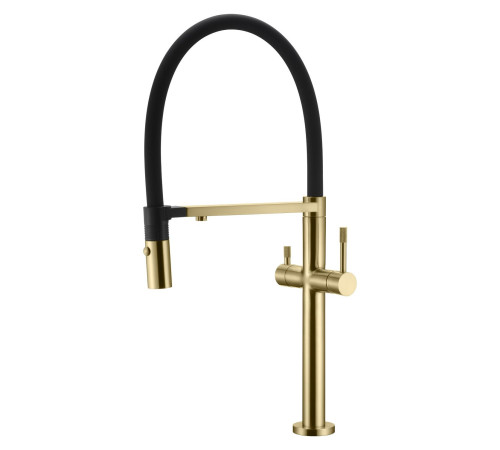 Смеситель для кухни Boheme Uno с гибким изливом и краном для питьевой воды matt gold 115-MG