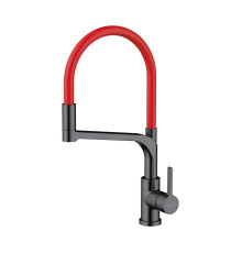 Смеситель для кухни Omoikiri Sinto 2 Plus-GM-R с выдвижным изливом и подключением фильтра вороненая сталь/красный 4994467